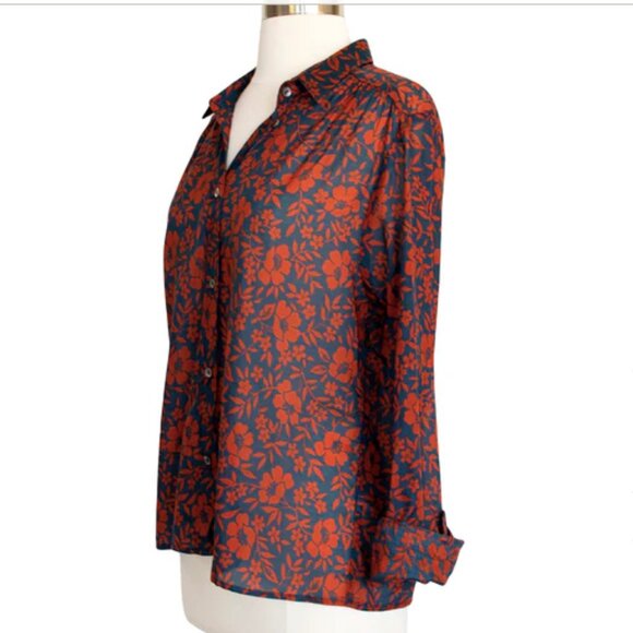 Moody Dark Floral Print Button Front Collared Top - Picture 3 of 3